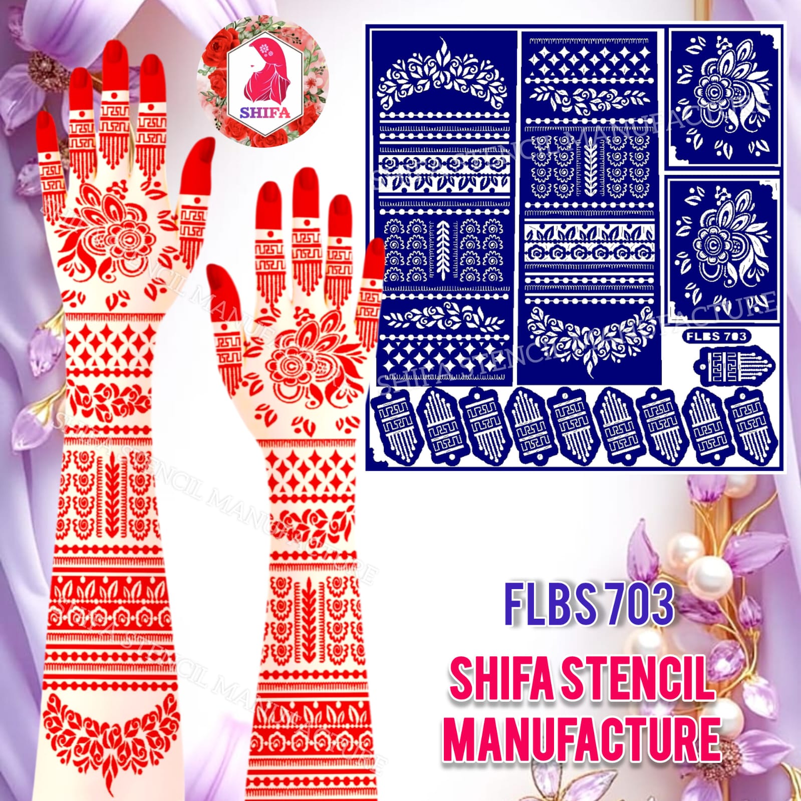 FLBS 703 Floral Band Elegance Mehndi Sticker Overview Henna Stencil - Shifa Stencil